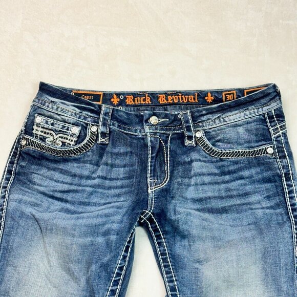 Rock Revival Capri Luz Embroidered Jeans Women's Size 30 - Picture 4 of 16